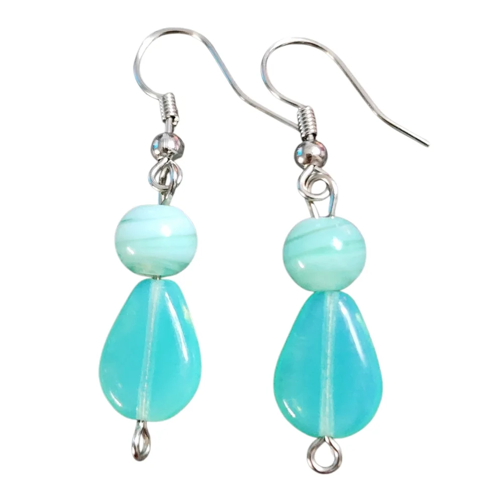 Aqua Blue Chalcedony Dangle Earrings